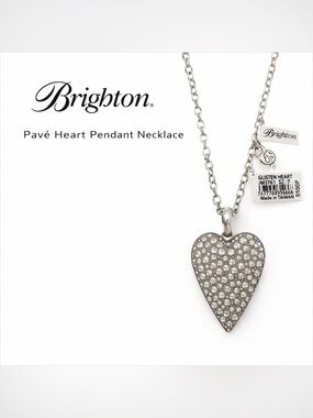 Brighton Glisten Heart Pavé Necklace NWT Silver Tone Statement